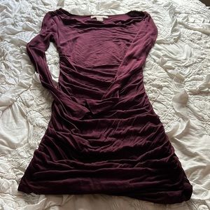 Purple long sleeve ruched mini dress